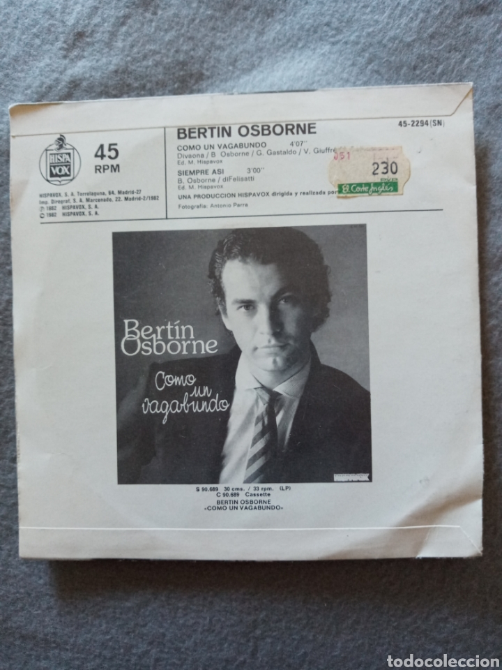 Discos de vinilo: Bertin Osborne-como un vagabundo..disco vinilo single - Foto 2
