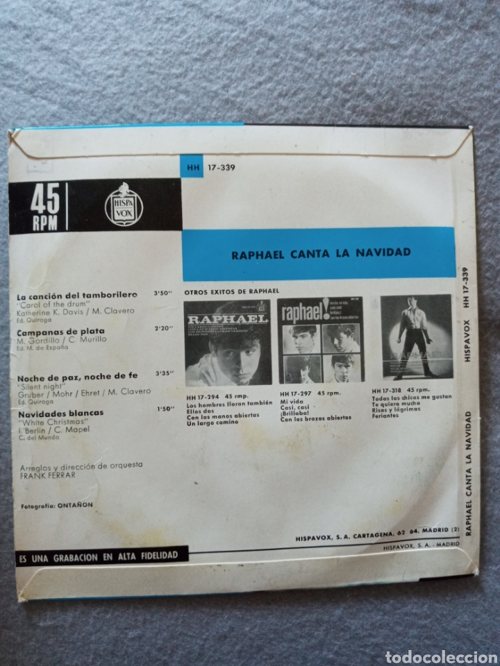 Discos de vinilo: Raphael canta a la Navidad..disco vinilo EP - Foto 2