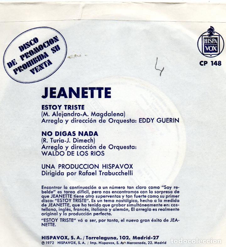 Discos de vinilo: JEANETTE - ESTOY TRISTE - SINGLE PROMO - Foto 2