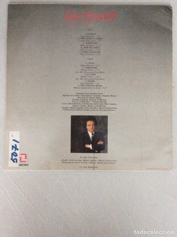 Discos de vinilo: Paco Escudero. Contigo... - Foto 2
