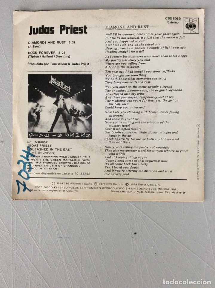 Discos de vinilo: Judas Priest. Diamond and rust. - Foto 2