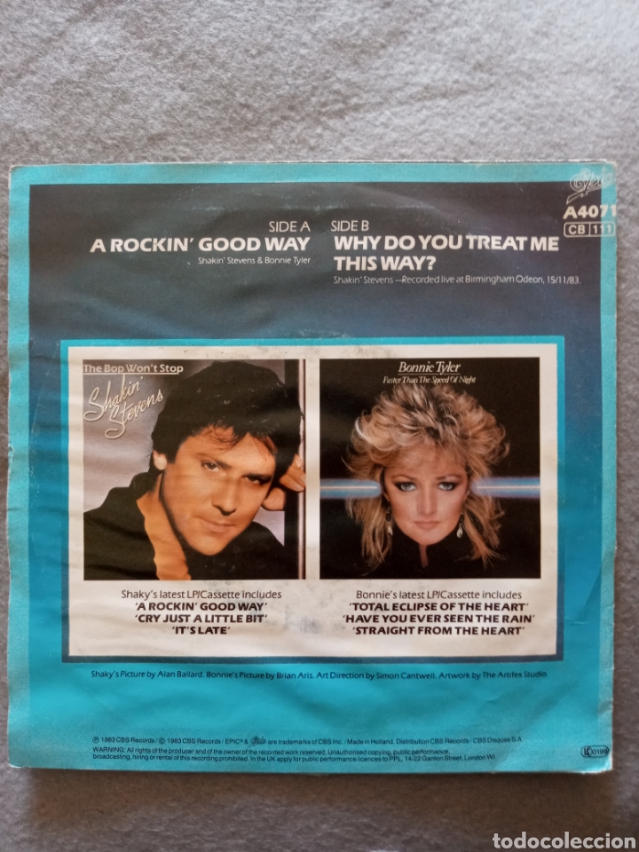 Discos de vinilo: ShakinStevens & Bonnie Tyler ..disco vinilo single - Foto 2