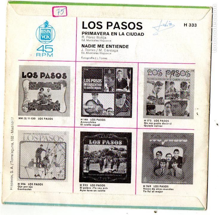 Discos de vinilo: LOS PASOS - PRIMAVERA EN LA CUIDAD - SINGLE - Foto 2