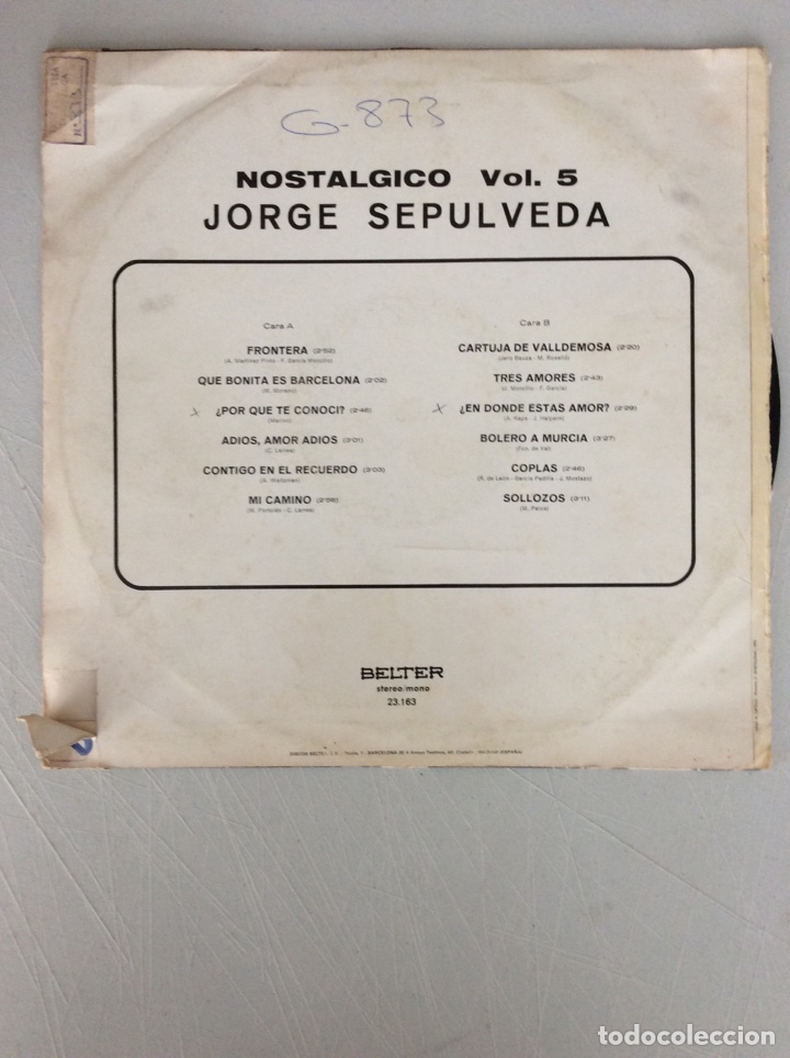 Discos de vinilo: Jorge Sep&uacute;lveda . Nostalgia Vol 5. - Foto 2