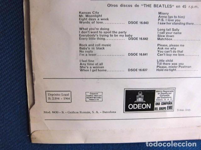Discos de vinilo: BEATLES SINGLE EP ORIGINAL EMI ODEON ESPAÑA LABEL CAMBIO LOGOTIPO Y DIFERENTE REFERENCIA - Foto 8 - 304705408
