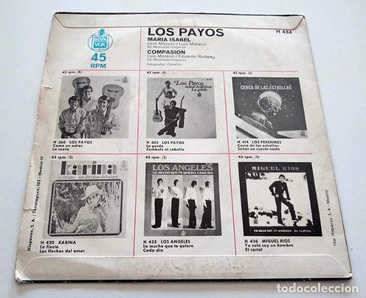 Discos de vinilo: VINILO SINGLE DE LOS PAYOS. MARIA ISABEL. 1969. - Foto 2