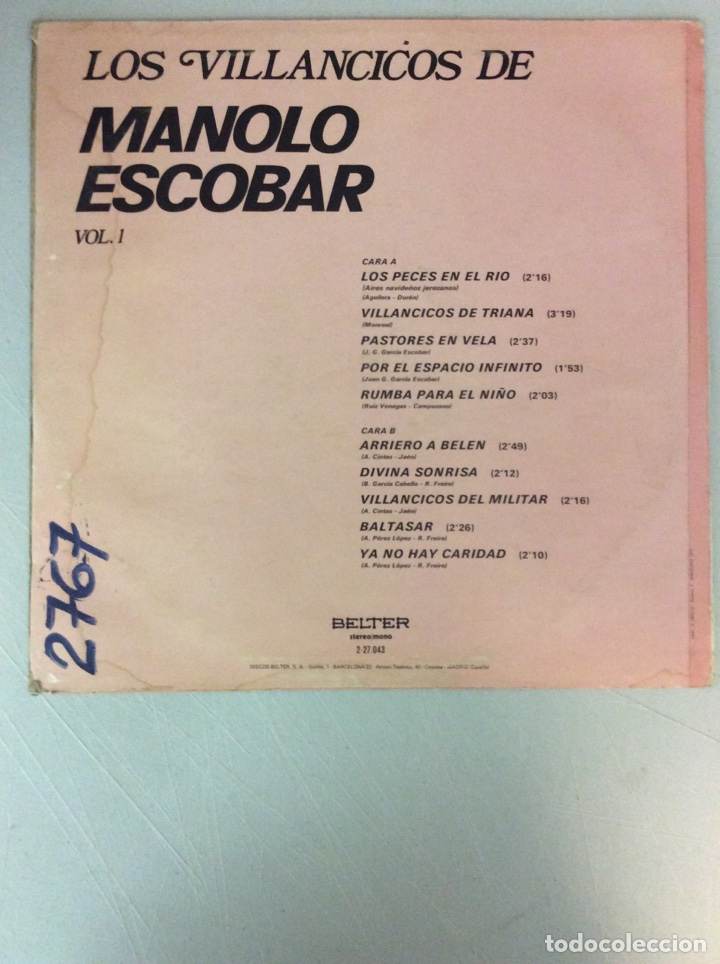 Discos de vinilo: Manolo Escobar. Los villancicos de - Foto 2