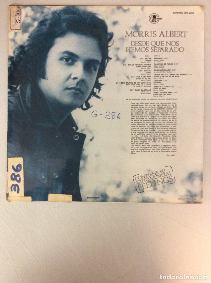 Discos de vinilo: Morris Albert. Desde que nos hemos separado. - Foto 2