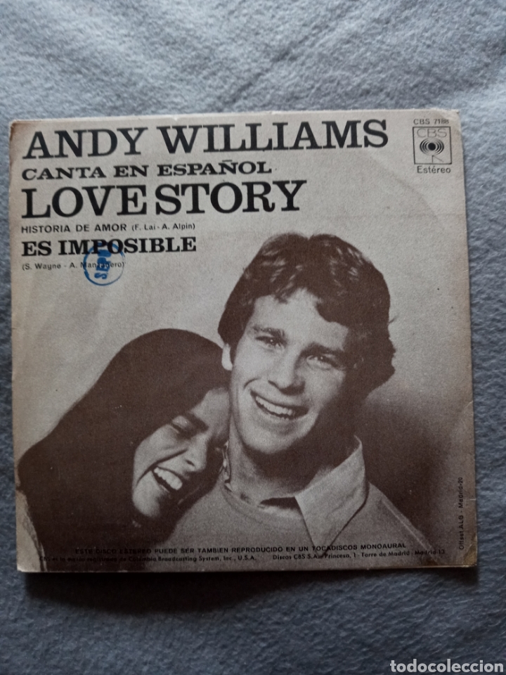 Discos de vinilo: Andy Williams-love story ..disco vinilo single - Foto 2