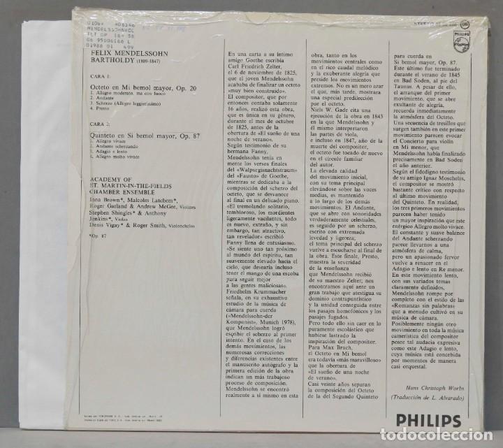 Discos de vinilo: LP. MENDELSSOHN. OP. 20. OP. 87 - Foto 2