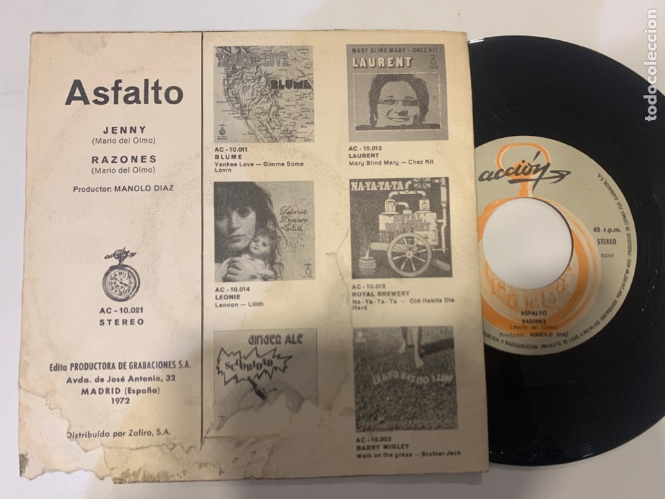 Discos de vinilo: Single ep asfalto jenny de 1972 - Foto 2