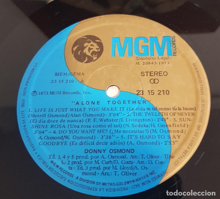 Discos de vinilo: DONNY OSMOND - ALONE TOGETHER - Foto 3