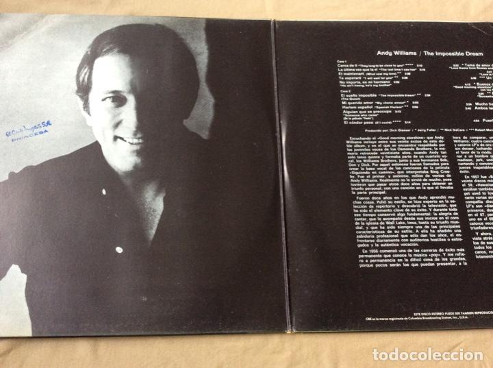 Discos de vinilo: ANDY WILLIAMS - THE IMPOSSIBLE DREAM - 2 LP. Carpeta abierta. - Foto 2