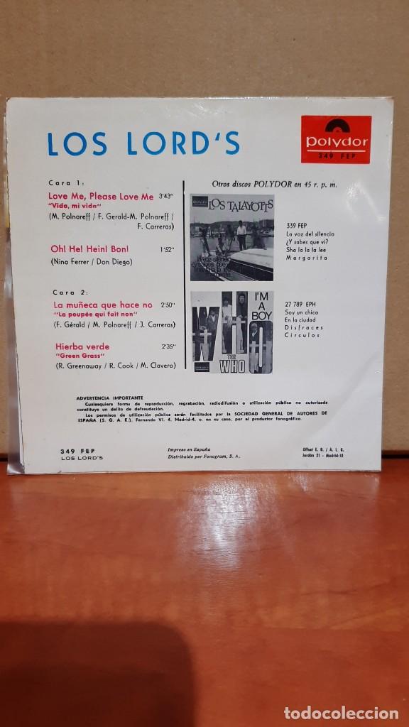 Discos de vinilo: EP ** LOS LORDS ** VIDA MI VIDA + 3 ** COVER/ MINT ** EP/ MINT ** 1966 - Foto 2