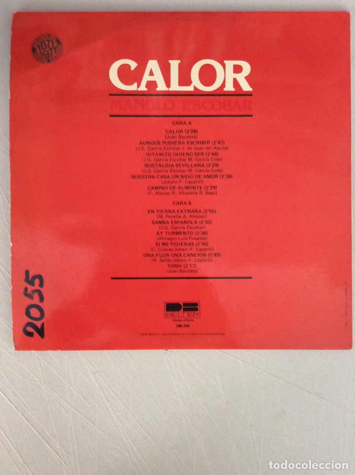Discos de vinilo: Manolo Escolar. Calor. - Foto 2