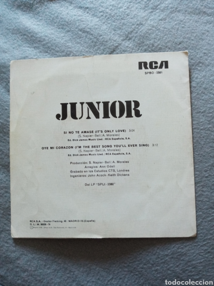 Discos de vinilo: Junior-si no te amase..disco vinilo single - Foto 2