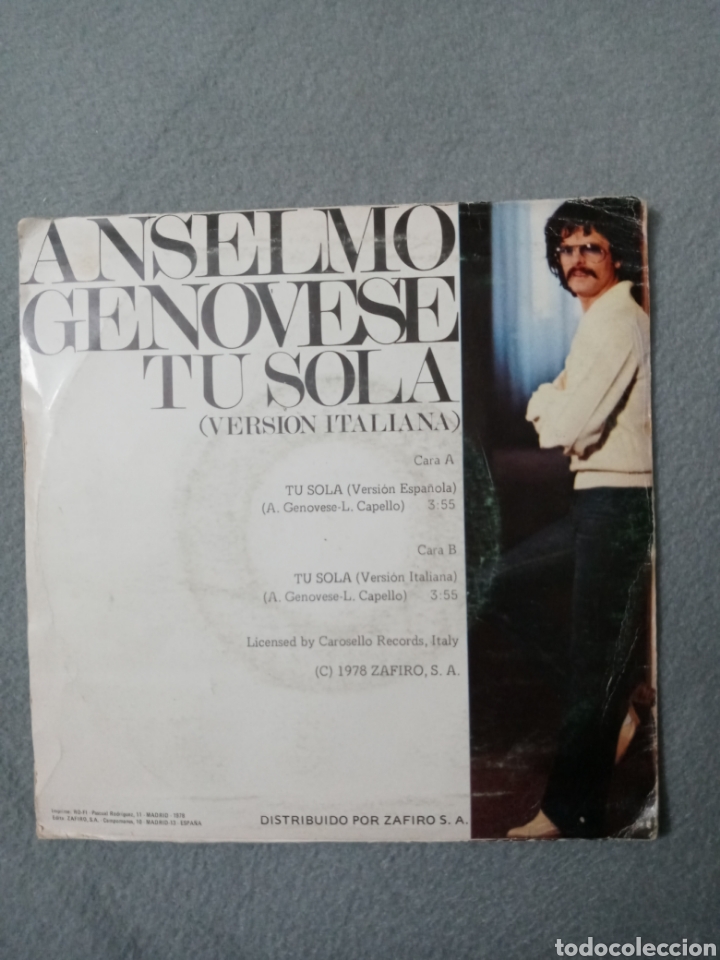 Discos de vinilo: Anselmo Genovese-tu sola..disco vinilo single - Foto 2