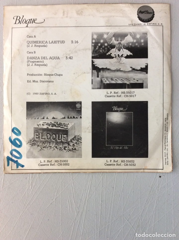 Discos de vinilo: Bloque. Quimerica Laxitud. Danza del agua. - Foto 2