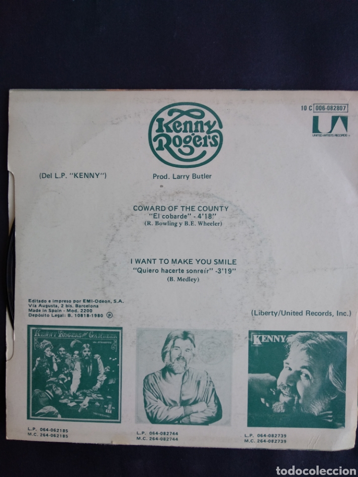 Discos de vinilo: *KENNY ROGERS, EL COBARDE, 1980 - Foto 2
