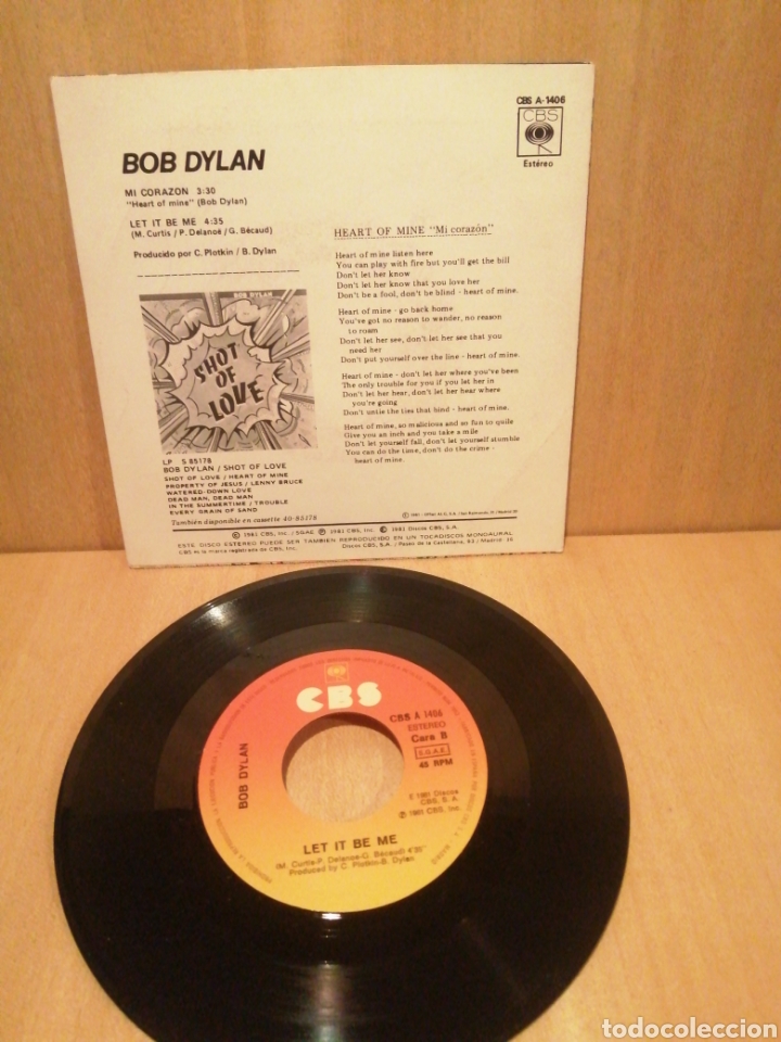 Discos de vinilo: Bob Dylan. Mi coraz&oacute;n. Let it be me. A&ntilde;o 1981. - Foto 2