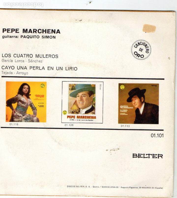 Discos de vinilo: PEPE MARCHENA - LOS CUATRO MULEROS - SINGLE - Foto 2