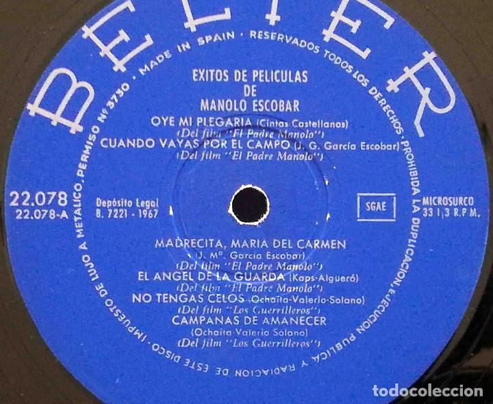 Discos de vinilo: Manolo Escobar - &Eacute;xitos de pel&iacute;culas - Belter 1967 - Foto 3
