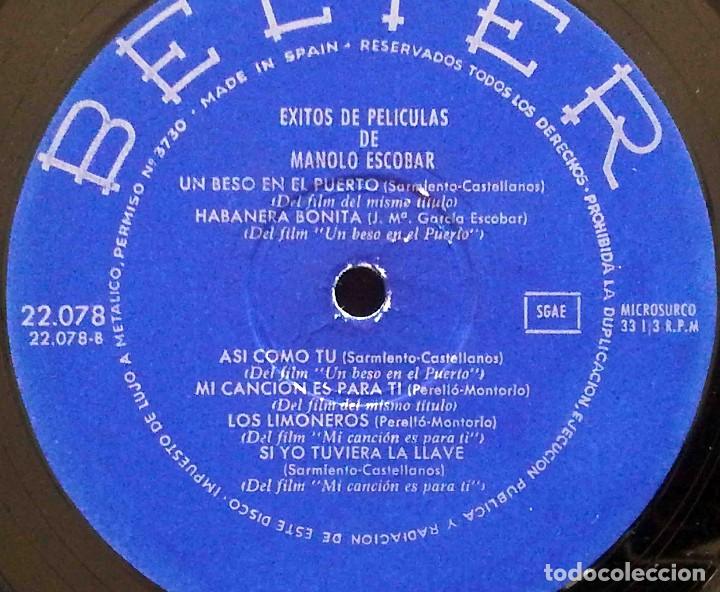 Discos de vinilo: Manolo Escobar - &Eacute;xitos de pel&iacute;culas - Belter 1967 - Foto 4