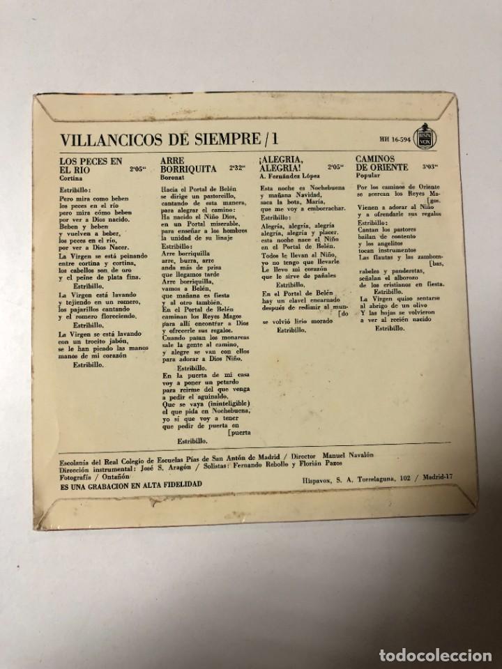 Discos de vinilo: DISCO DE VINILO 7&rdquo;. VILLANCICOS DE SIEMPRE. HISPAVOX. 1966 - Foto 2