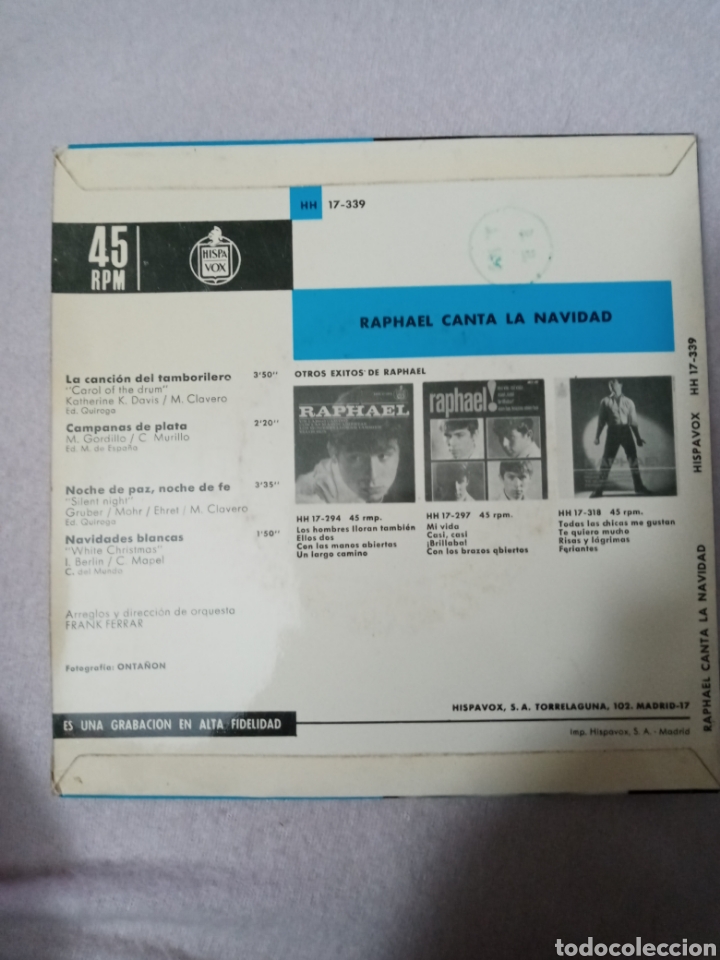 Discos de vinilo: Raphael canta la Navidad..disco vinilo EP - Foto 2