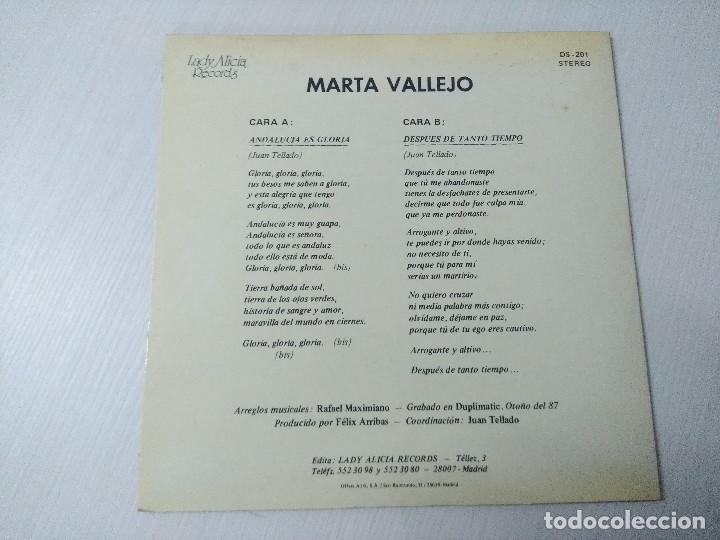 Discos de vinilo: MARTA VALLEJO/ANDALUCIA ES GLORIA/SINGLE. - Foto 3