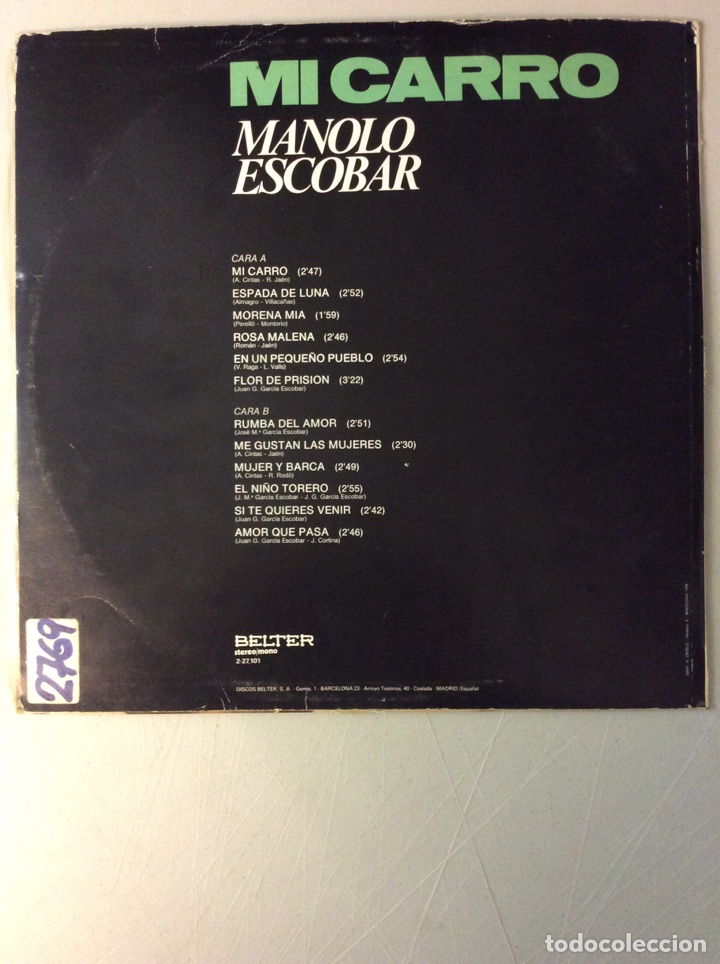 Discos de vinilo: Manolo Escobar. Mi carro. - Foto 2