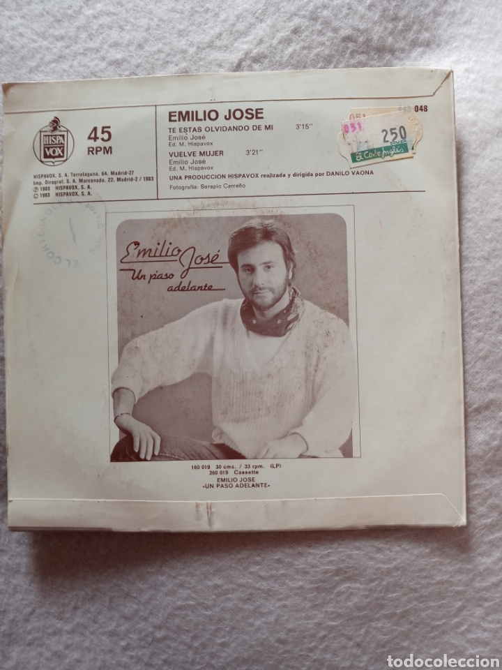 Discos de vinilo: Emilio Jose-te estas olvidando de mi..disco vinilo single - Foto 2