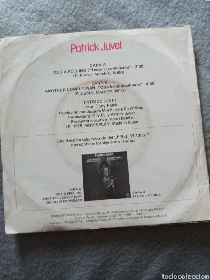 Discos de vinilo: Patrick Juvet-got a feeling..disco vinilo single - Foto 2