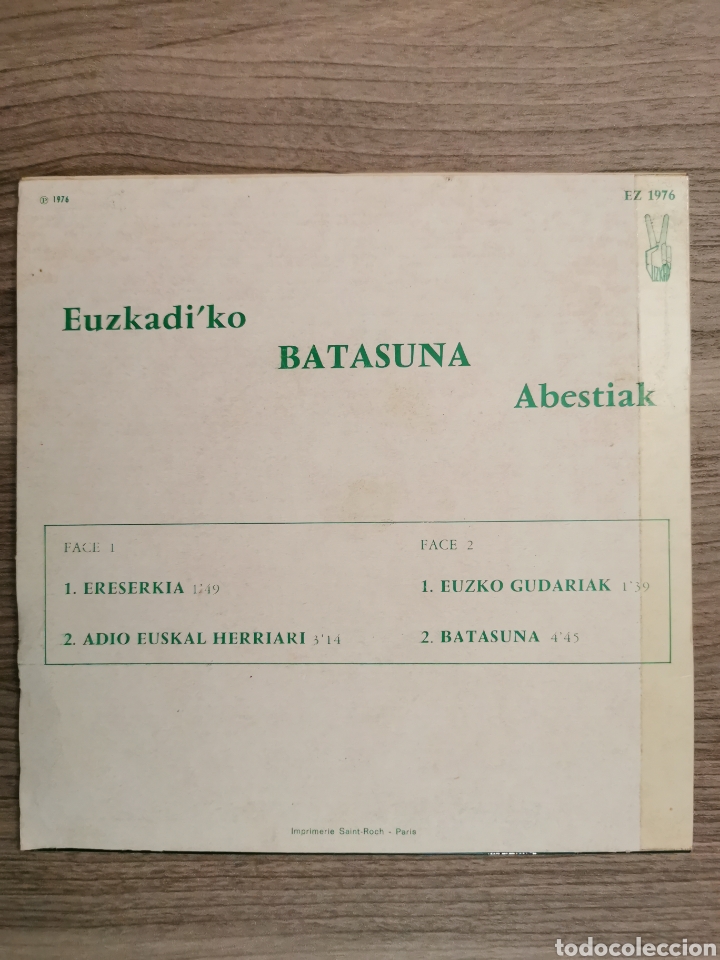 Discos de vinilo: EUZKADIKO BATASUNA ABESTIAK - 1976 - Foto 2