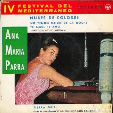 Discos de vinilo: ANA MARÍA PARRA - IV FESTIVAL DEL MEDITERRÁNEO; NUBES DE COLORES; TIERRA GRIS + 2-RCA 3-20443 - 1962. Lote 309356388