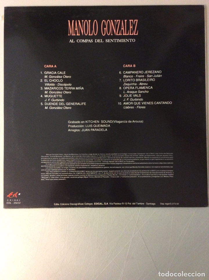 Discos de vinilo: Manolo Gonz&aacute;lez. Al comp&aacute;s del sentimiento. - Foto 2