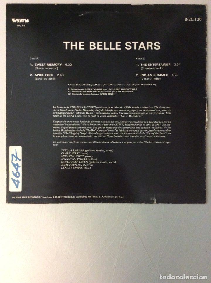 Discos de vinilo: The Belle Stars. Sweet memory. - Foto 2