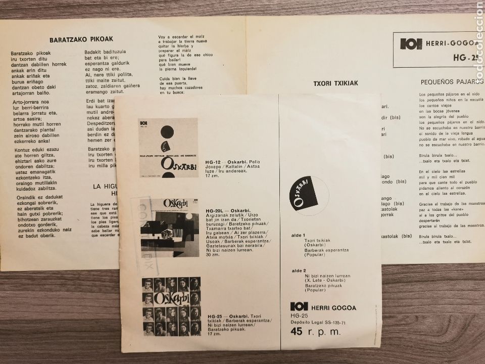 Discos de vinilo: OSKARBI - ep Herri Gogoa 1971 - Foto 2