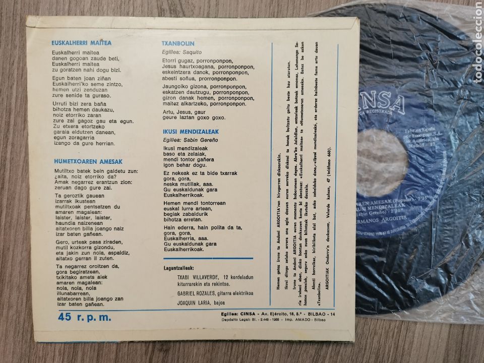 Discos de vinilo: IRUNE TA ANDONI ARGOITIA. ep CINSA 1968 - Foto 2