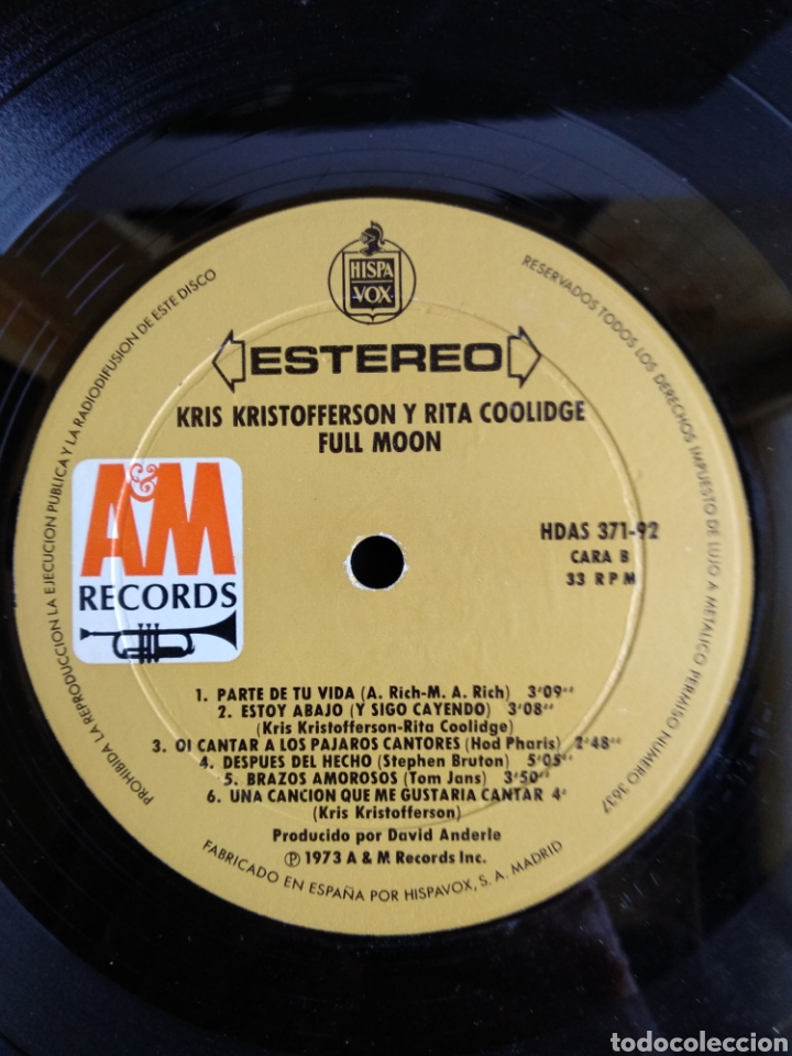 Discos de vinilo: *KRIS & RITA, FULL MOON, HISPAVOX, 1973 A2 - Foto 4