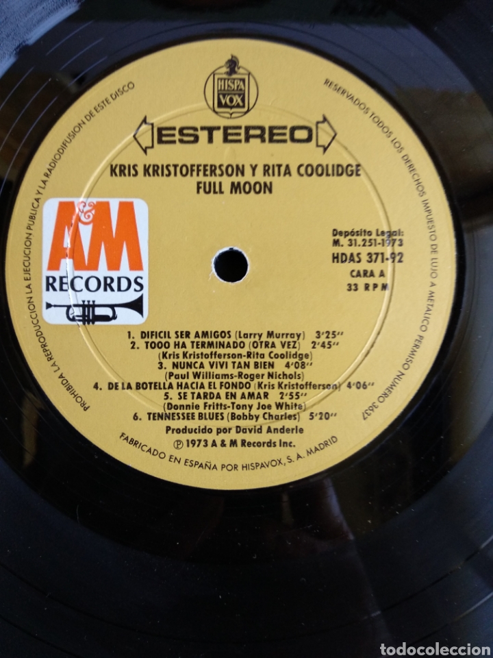 Discos de vinilo: *KRIS & RITA, FULL MOON, HISPAVOX, 1973 A2 - Foto 5