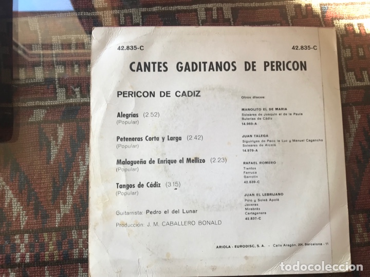 Discos de vinilo: Cantos gaditanos de Peric&oacute;n. Peric&oacute;n De C&aacute;diz - Foto 2