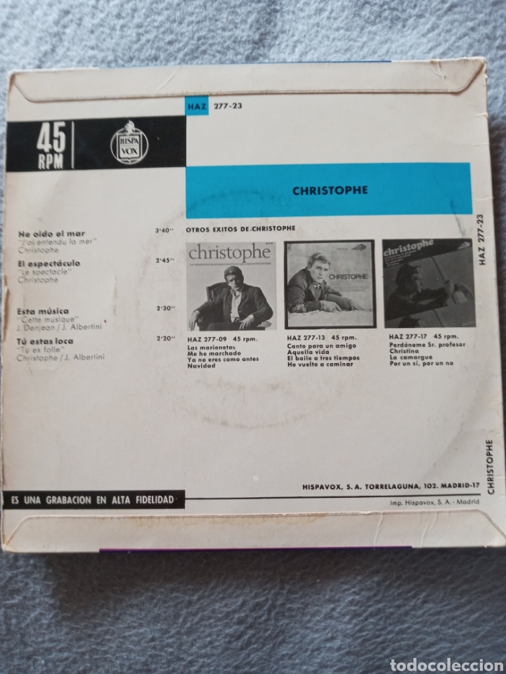 Discos de vinilo: Christophe-he oido el mar+3..disco vinilo EP - Foto 2