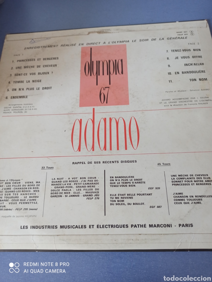 Discos de vinilo: Adamo. Olympia 67 - Foto 2