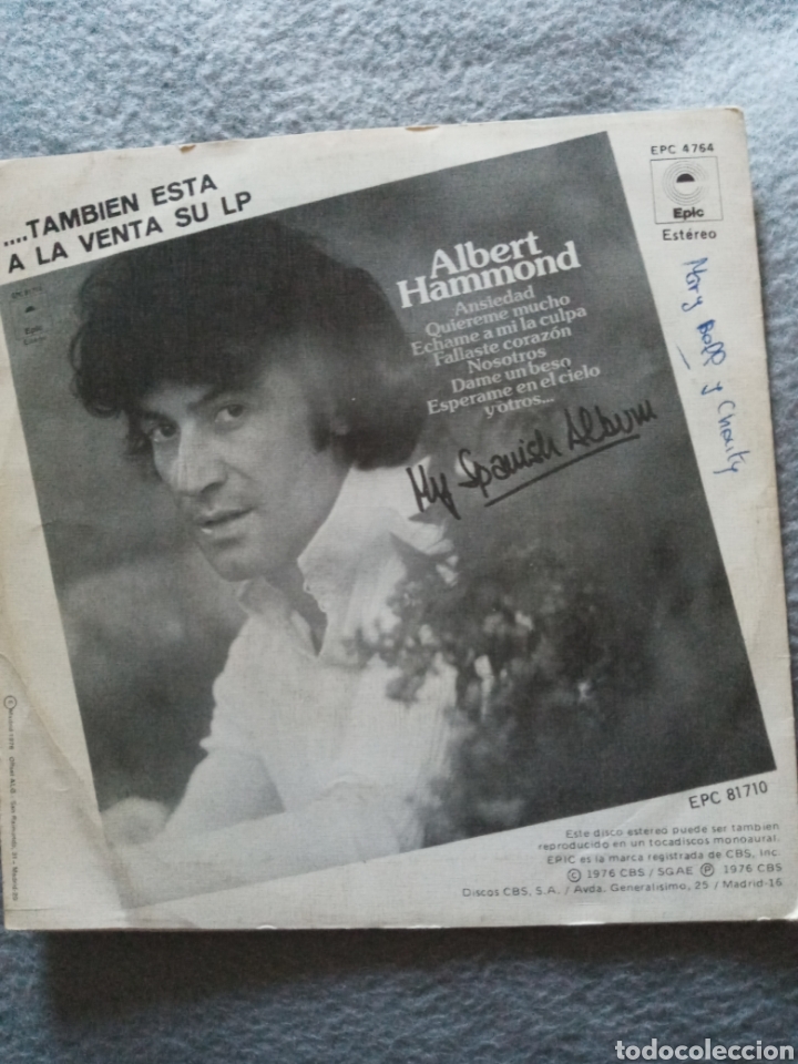 Discos de vinilo: Albert Hammond-ansiedad..disco vinilo single - Foto 2