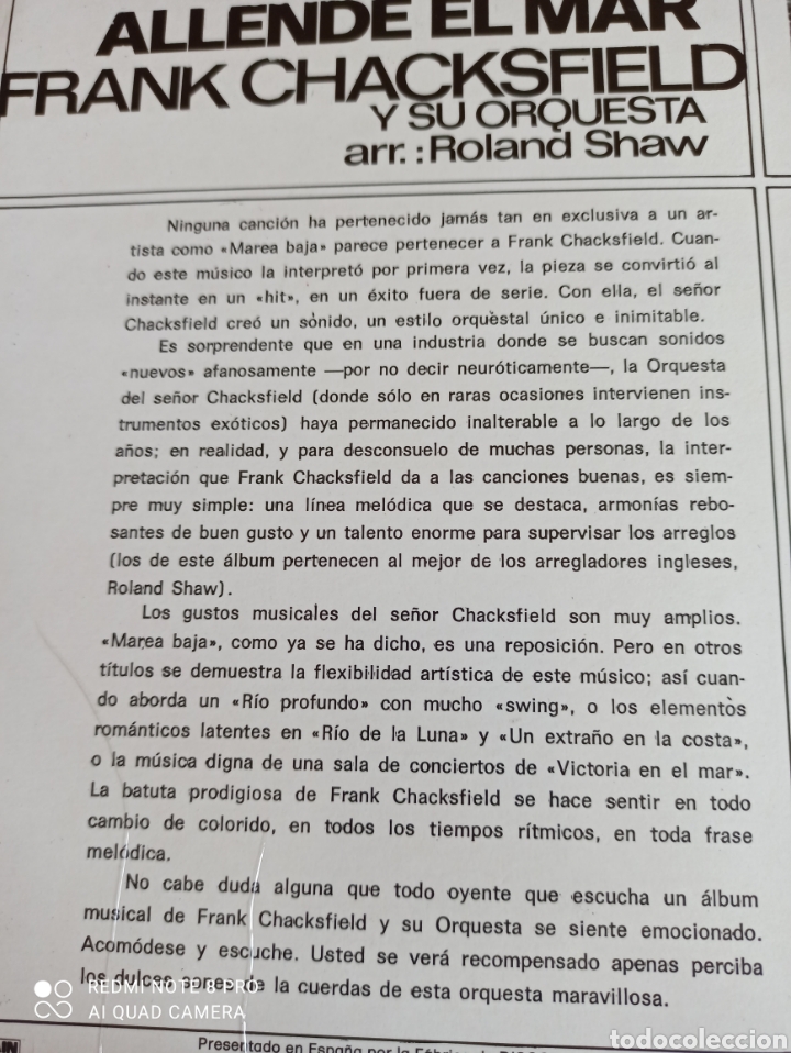 Discos de vinilo: Allende el mar. Frank Chacksfield - Foto 3