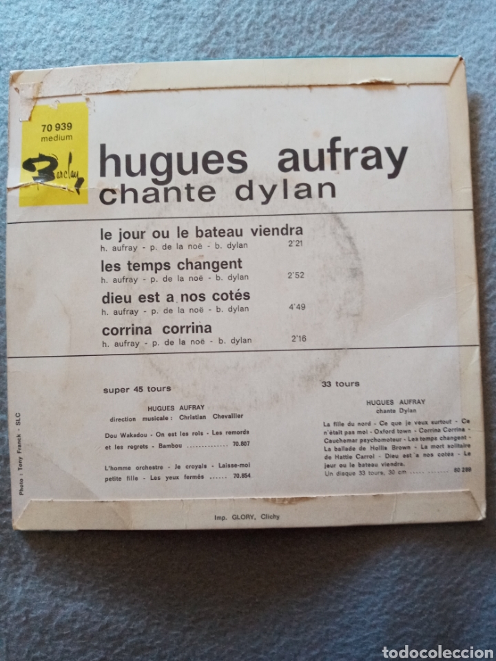 Discos de vinilo: Hugues Aufray-Aufray chante Dylan..disco vinilo EP - Foto 2