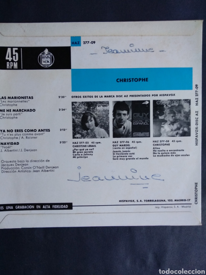 Discos de vinilo: *CHRISTOPHE, LAS MARIONETAS, HISPAVOX, 1965 - Foto 2