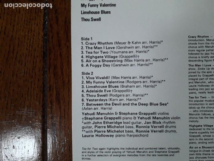 Discos de vinilo: Yehudi menuhin & stephane grappelli - tea for two - Foto 3