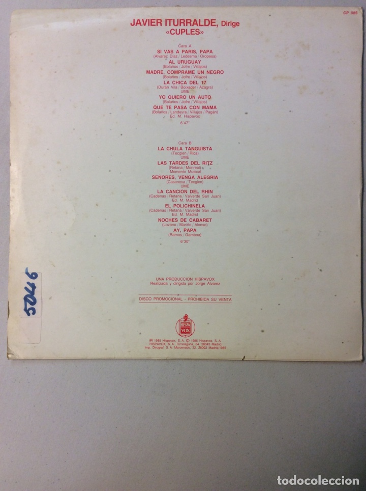 Discos de vinilo: Javier Iturralde. Cuples. . - Foto 2